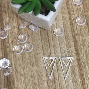 Silver Double Triangle Dangle Geometric Earrings